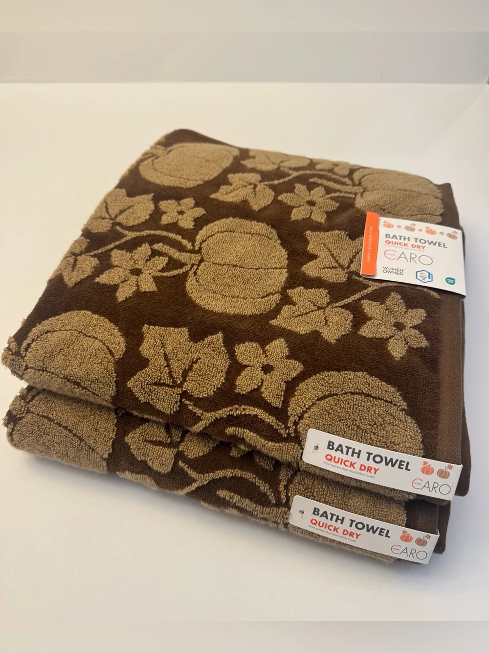 4pc CARO HOME Brown Pumpkin Pattern Bath Towel Set - Fall